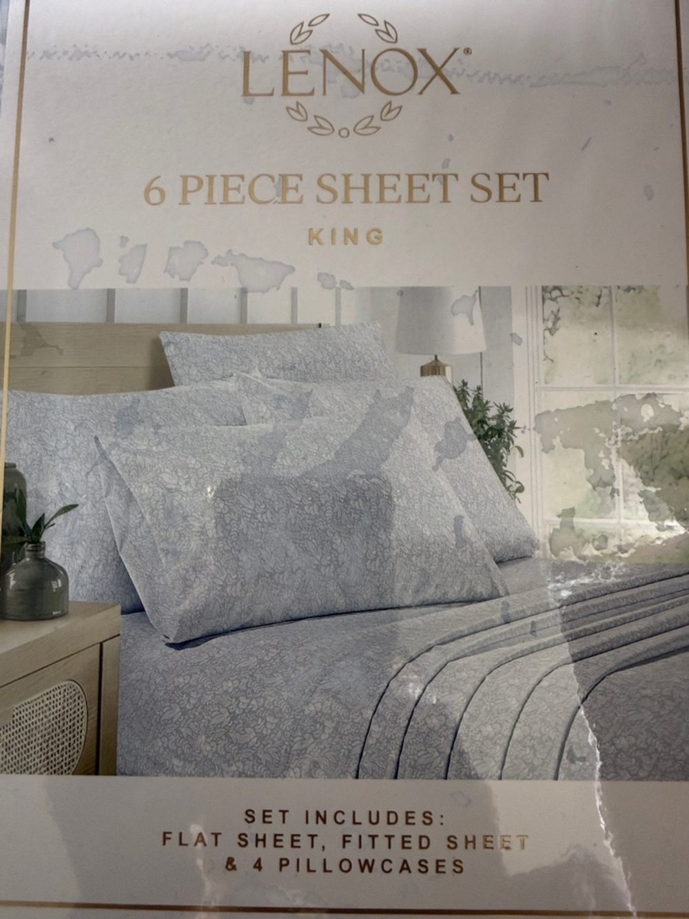 Lenox King 6-Piece Sheet Set in Light Gray Floral sold out brand new set